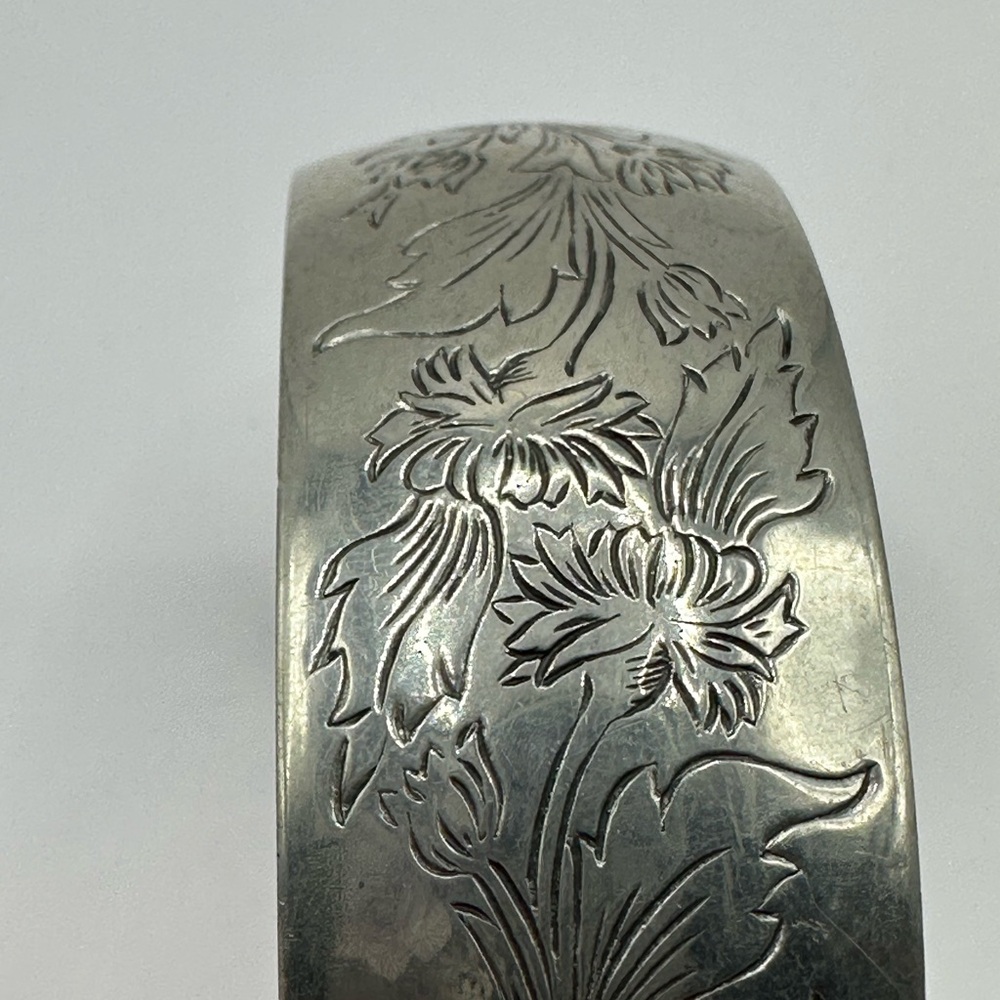 Chrysanthemum Engraved PewterCuff Bracelet by Kirk Pewter